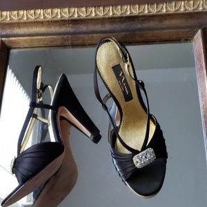 Nina Black Satin and Crystal Dress Shoes